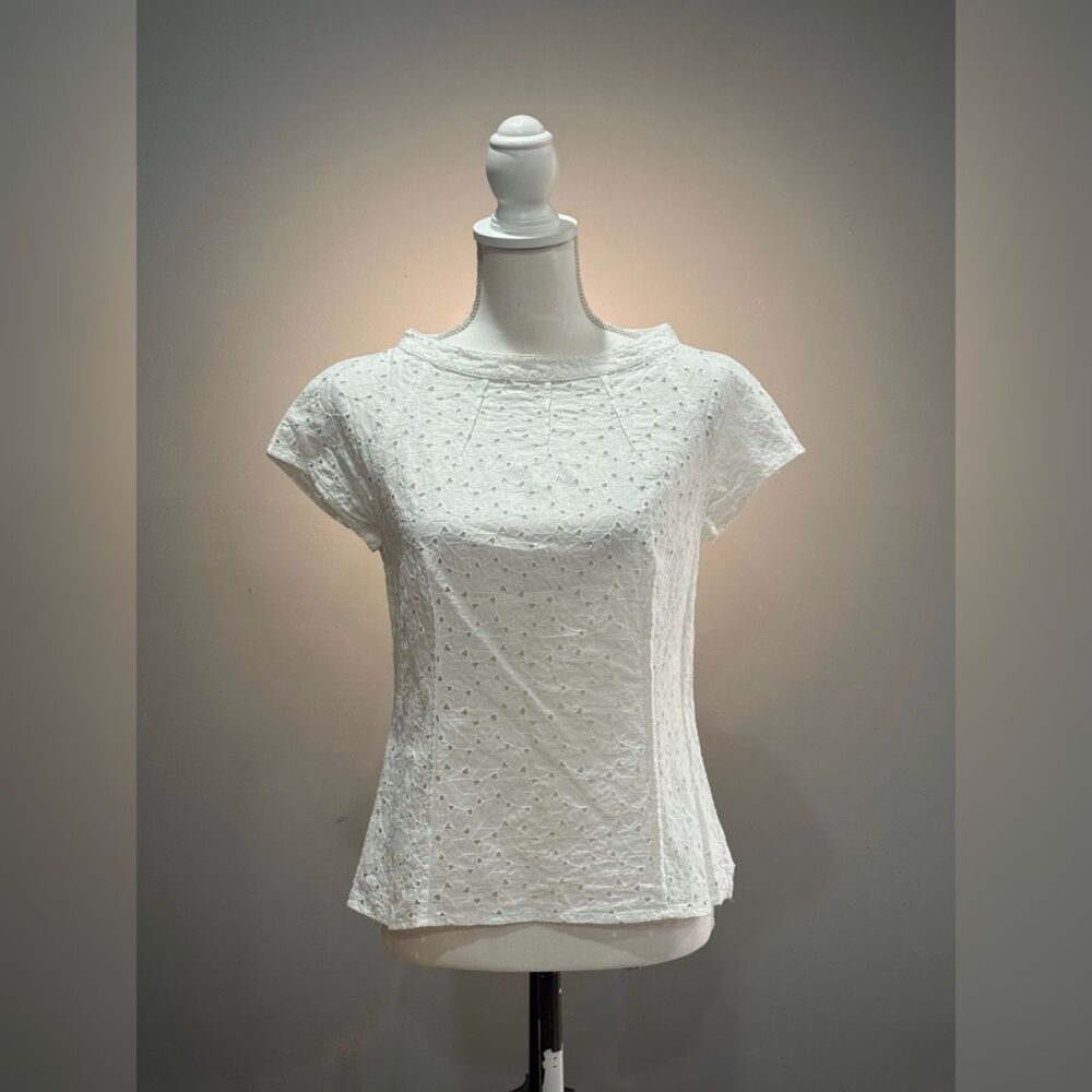 White Talbots Cotton Eyelet Blouse Size 8P VGUC